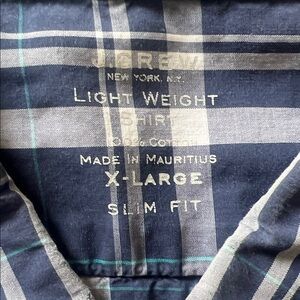 J. Crew Navy Plaid Shirt with Teal Accents